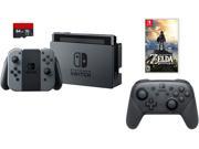 Nintendo Swtich 4 items Bundle Nintendo Switch 32GB Console Gray Joy con 64GB Micro SD Memory Card and an Extra Nintendo Switch Pro Wireless Controller The Lege