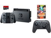 Nintendo Swtich 4 items Bundle Nintendo Switch 32GB Console Gray Joy con 64GB Micro SD Memory Card and an Extra Nintendo Switch Pro Wireless Controller 1 2 Swit