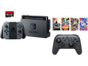 Nintendo Swtich 7 items Bundle Nintendo Switch 32GB Console Gray Joy con 64GB Sd Card Nintendo Switch Pro Wireless Controller 4 Game Disc1 2 Switch Just Dance20
