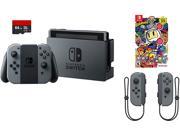 Nintendo Swtich 4 items Bundle Nintendo Switch 32GB Console Gray Joy con 64GB Micro SD Memory Card and an Extra Pair of Nintendo Joy Con L R Wireless Controll