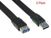 USB 3.0 Extension Cable Cord Type A Male to Female AM AF Flat Noodle USB3.0 Cable Hi Speed 5Gbps 2ft Black 2 Pack