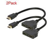 2Pack 1080P HDMI Male to 2 HDMI Female 1 in 2 out Splitter Black Cable Adapter Converter 1FT