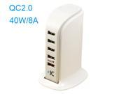 5 Port Universal Travel USB Charger Hub Wall Charger Adapter with Quick Charge QC 2.0 Port 40w 8a