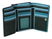 Visconti RB43 Multi Colored Navy Prays Sky Blue Large Trifold Soft Leather Ladies Wallet
