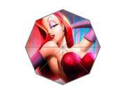 Beautiful Jessica Rabbit Theme Background Printed Triple Folding Rain Sun Umbrellas!43.5 inch wide Multifunctional Tri folded Portable Umbrella