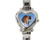 Tiger Background Printed Heart Shaped Stainless Steel Watch For Women And Girl Use