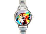 Lion Background Printed Round Stainless Steel Watch For Women And Girl Use