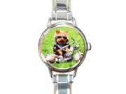 Cute Dog Background Printed Round Stainless Steel Watch For Women And Girl Use
