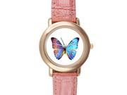 Beautiful Butterfly Background Printed High grade Alloy Watch with Pink Leather Watchband For Women and Girl Use