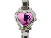 Abstract Freehand Sketching Background Printed Heart Shaped Stainless Steel Watch For Women And Girl Use