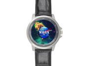 NASA Badge Background Printed High grade Alloy Watch with Black Leather Watchband