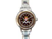 FBI Badge Background Printed Round Stainless Steel Watch For Women And Girl Use