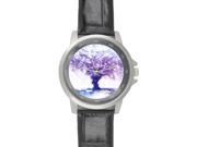 Beautiful Japan Flolwer Sakura Background Printed High grade Alloy Watch with Black Leather Watchband