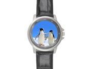 South Pole Cute Bird Penguin Background Printed High grade Alloy Watch with Black Leather Watchband