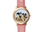 South Pole Cute Bird Penguin Background Printed High grade Alloy Watch with Pink Leather Watchband For Women and Girl Use
