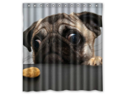 Fashion Design Pug Dog Bathroom Waterproof Polyester Fabric Shower Curtain With Hooks 66 W *72 H