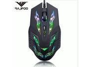 RAJFOO I5 L 1600DPI High Precision Programmable Ergonomic USB Wired Scroll Optical LED Gaming Mouse with Flash Light Black