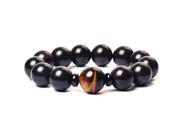 AmorWing Black Wood Bead Handmade Prayer Bracelets with Tiger Eye Bead 15mm Bead