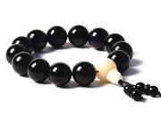 AmorWing Mens Black Onyx Buddhist Prayer Bracelet 14mm