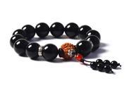 AmorWing Mens Black Agate Tibetan Prayer Beads Bracelets 14mm