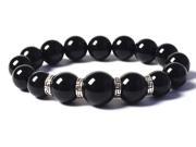 AmorWing Men s Gem Stone Black Agate Prayer Beads Stretch Bracelets 12mm