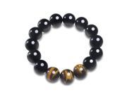 AmorWing Mens 14mm Natural Stone Tiger Eye and Obsidian Stretch Meditation Bead Bracelet