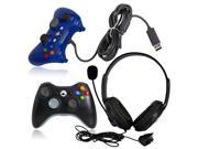 Black Wireless Remote Controller Blue Wired Controller Headset for Xbox 360