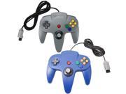 Two Wired Game Long Controllers for Nintendo 64 N64 Gray Blue