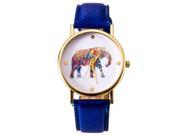 Fashion Casual Elephant Quartz Wristwatch with PU Leather Strap dark blue