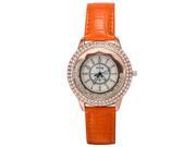 Ladies Leather Crystal Diamond Rhinestone Dress Quartz Wristwatch orange