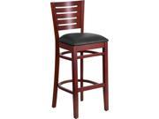 30 Round Black Laminate Table Set with 3 Ladder Back Metal Barstools Cherry Wood Seat