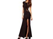 Women s slim fitted nightclub dresses floor length lace evening dress Black M