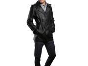 Men s Double Breasted leather Jacket with belt Black L