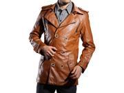 Men s Double Breasted leather Jacket with belt Yellow L
