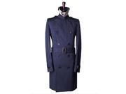 Men s Double Breasted European Style Dustcoat Jacket Blue XL