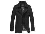 Men s single breasted turn down collar cotton outerwear coat with wool liner Black XL