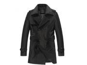 Men s long double breast trench coat with sash Black XL
