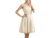 Women s short strapless bridesmaid dresses with flower free size Beige