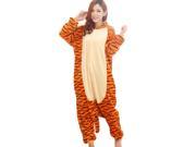Man And Woman Jumping Tigger Winter Flannel Pajamas Cartoon Animal Lovers Coral Fleece One Piece Pajamas Toilet Permitted