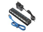 7 PORT USB 3.0 HUB with Power Switches AC Adapter For Laptop Desktop