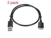 2pcs 50CM USB 3.0 High Speed to Micro B SYNC Data Cable For External Mobile Hard Disk HDD Black