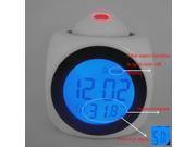 New Multi Function LCD Voice Talking LED Projection Alarm Clock Temp Temp Display White