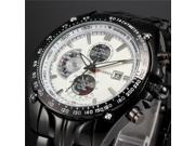 Luxury Sport Mens Silver Stainless Steel Date Quartz Analog Wrist Watch Black Band White Dial Waterproof