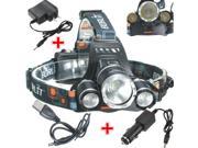Latest 6000LM 3x XM L T6 LED 18650 Headlamp HeadLight Light USB AC Car Charger