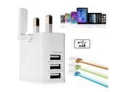 UK Plug Triple 3 USB Port Wall Charger Adapter Travel for iPhone Sumsung Ipad