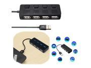 USB 2.0 4 Port High Speed Flash LED Switch Hub Adapter Power On Off Button Black