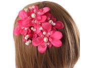 Flower Pearl Rhinestone Wedding Prom Bridal Hair Clip Tiara Applique Headdress 3 Colors 21cm x 10.5cm For Weddings Proms Party Rose Red