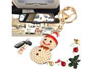 Christmas Xmas Snowman Pearl Metal KeyChain Pendant Purse Bag Car Key Chain Ring Gift