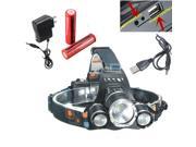 5000 Lumens XM L2 3x T6 LED Headlight Head Lamp Waterproof 4 Modes USB Wire 2×18650 Battery AC Charger