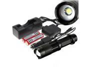 Outdoor 2200lm XM L T6 LED ZOOMABLE Adjustable Flashlight Torch Waterproof Black 5 Modes 2X18650 Charger SET